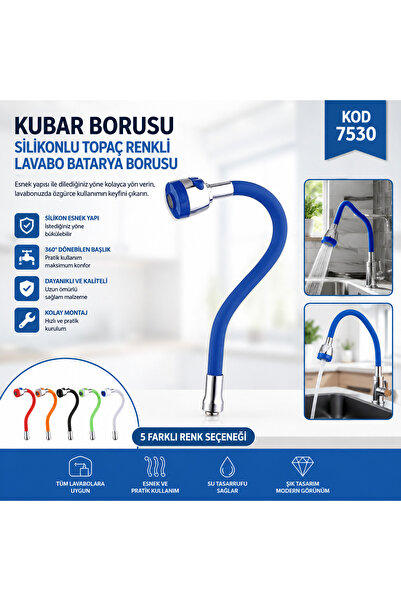 YMN Evye Borusu Silikonlu Topaç Renkli Lavabo Bataryası Evye Eviye Batarya Bo...