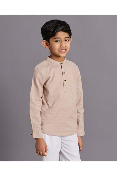 REDTAG Boys Beige Mandarin Collar Shirt
