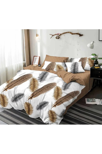Sky Home Set de lenjerie de pat Finet 6 piese, Alb/Maro, Pana-KY47