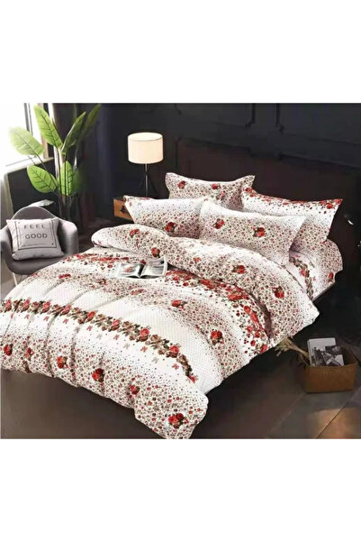 Sky Home Bedding set Finet 6 pieces, White with red flowers -KY28