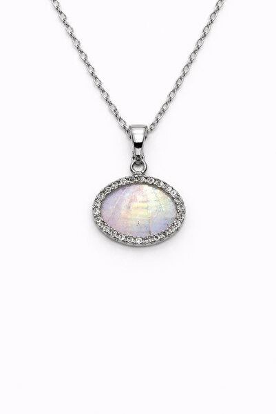 MakeWell Steel Shell Design Stone Necklace – Shiny Natural Look with Zircon S...