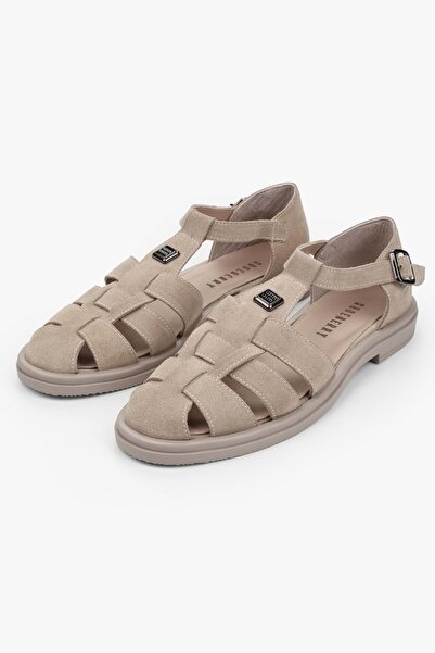 Shoeberry Sandale de damă Moni Bej din piele naturală și piele întoarsă
