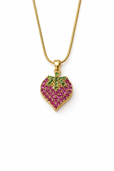 MakeWell Gold Color Steel Strawberry Necklace – Fruit Figured Women's Necklac...