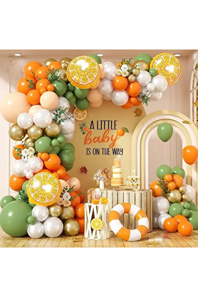 Baloane Vesele Set Arcada Baloane Aniversare Little Cutie 115 Piese cu Portoc...