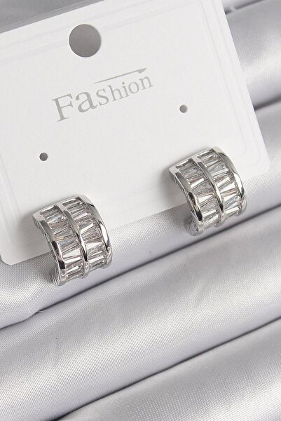 Clariss Brass Silver Color Double Row Zircon Stone Women's Earrings