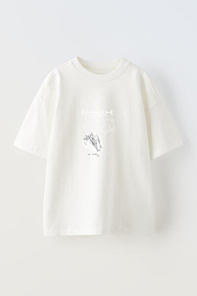 Anetos Tricou supradimensionat din bumbac alb cu imprimeu frontal Death Note ...