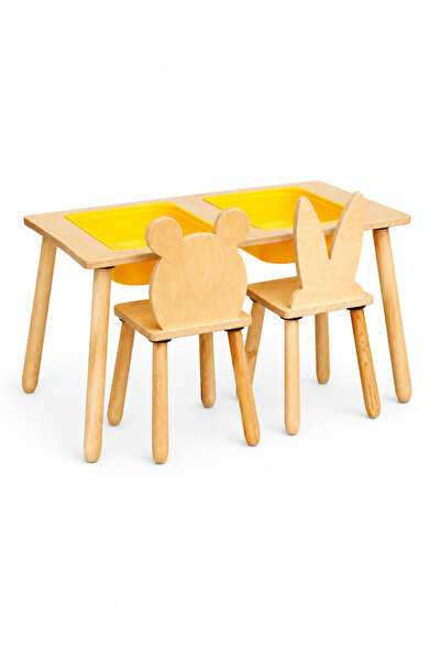 Woodnjoy Çift Bölmeli Duyusal Aktivite Merkezi ve 2 Sandalye Seti