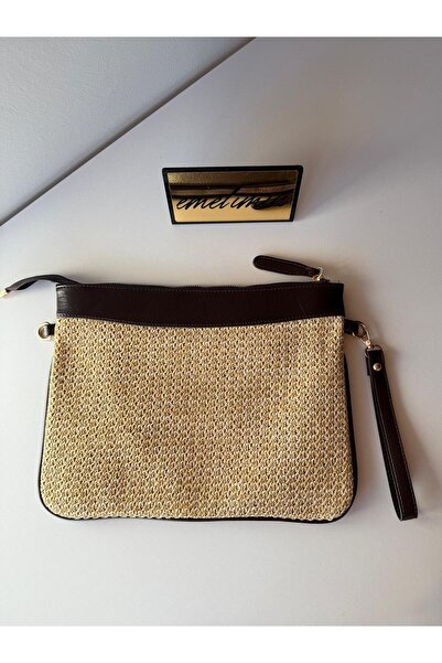 emelimin Hasır Detaylı Askılı Clutch Kadın Portföy El Ve Omuz Çantası
