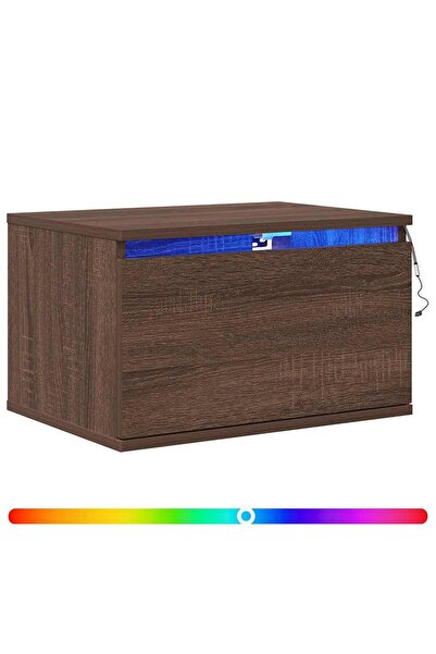 vidaxl Noptiere montate pe perete cu lumini LED, 2 buc., stejar maro