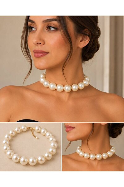 Arescollection BÜYÜK İNCİ LÜX CHOKER KOLYE (20 MM)
