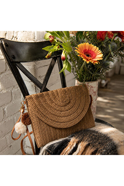 Clayre & Eef Summer bag with braided look 27x20cm Brown