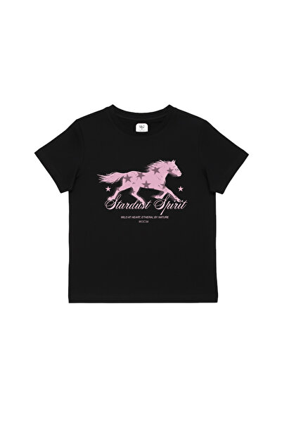 WHITE OF CREATIVE Kadın Stardust Spirit Baskılı Yazılı Baby Tee Crop Top