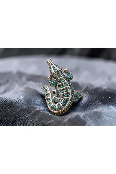 Rubino Silver 925 ayar gümüş Kadın yüzük - Zümrüt Taşlı Kadın Yüzük -Timsah F...