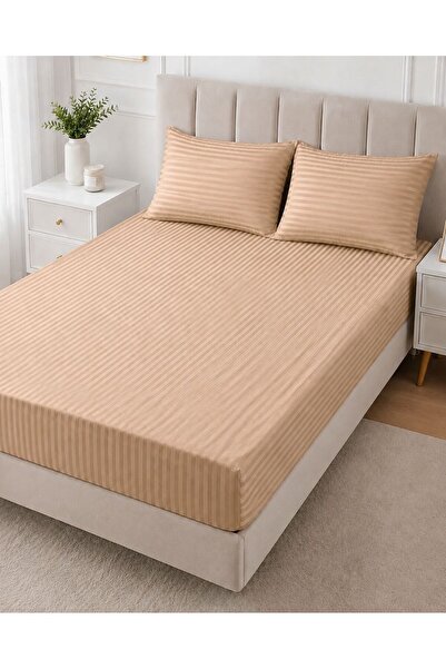 Sares Home Set de lenjerie de pat dublu din bumbac, culoare cappuccino, cu du...