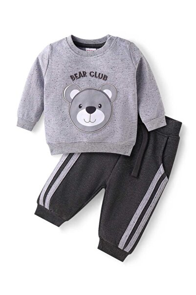 Babyhug Terry Knit T-Shirt & Lounge Pants Set with Bear Patch & Text Embroide...
