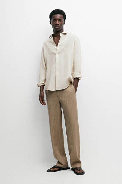 Massimo Dutti %100 keten çizgili pantolon