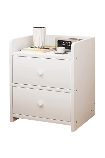 TodayShop Noptieră albă modernă cu 2 sertare spațioase, fabricată din PAL - D...