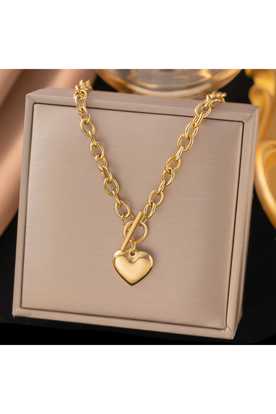 OEM 18K gold plated large link necklace with heart pendant
