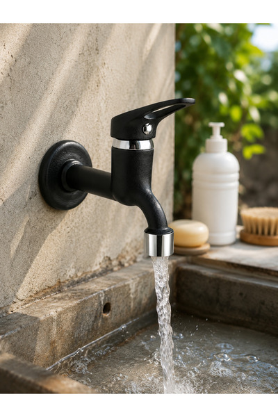 Lüx Siyah Mix Aç-Kapa Bahçe Lavabo Musluğu Wc Tuvalet Uyumlu Musluk