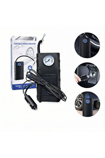 NO BRAND Compresor Auto 18x9cm, Portabil 12V Inflator Anvelope cu Manometru A...