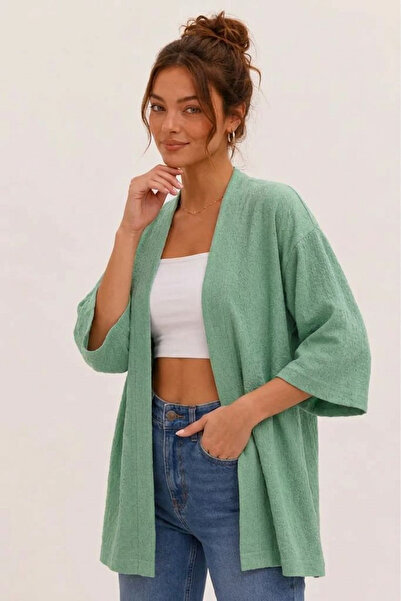 DEVRİMAY TEKSTİL Mint Kimono Style Loose Cardigan Casual Thin Tunic Summer Ov...