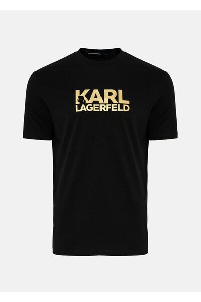 Karl Lagerfeld T-SHIRT CREW NECK GOLD LOGO 755087 551235 160 ΜΑΥΡΟ - XXL