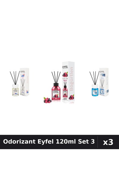 Eyfel Set 3 Odorizante Camera cu Betisoare 120ml - Cool Water, Fructe Pădure,...