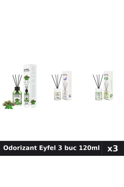 Eyfel Set 3 Odorizant Camera cu Betisoare - Iasomie, Orhidee, Pin Menta 120ml