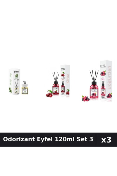 Eyfel Set 3 Odorizant Camera cu Betisoare - Cireșe, Fructe Pădure, Lăcrămioar...