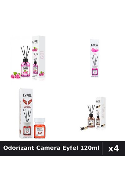 Eyfel Set 4 Odorizant Camera cu Betisoare - Trandafir, Bubble Gum, Red Dragon...