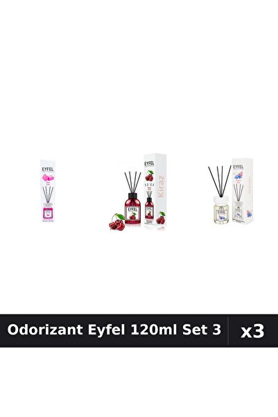 Eyfel Set 3 Odorizante Camera cu Betisoare 120ml - Bubble Gum, Cirese, Orhidee