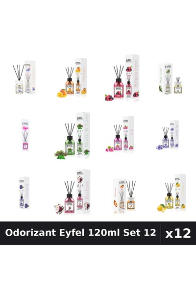 Eyfel Set 12 Odorizante Camera cu Betisoare - 12 Arome Asortate, 120ml