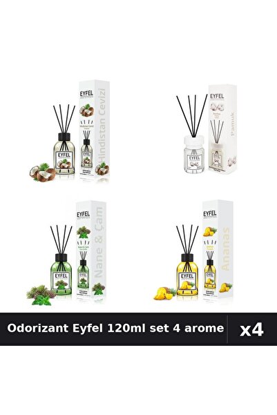 Eyfel Set 4 Odorizant Camera cu Betisoare 120ml - Nuca Cocos, Bumbac, Pin Men...