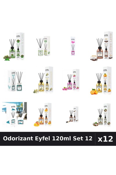 Eyfel Set 12 Odorizante Camera cu Betisoare - 12 Arome Asortate, 120ml