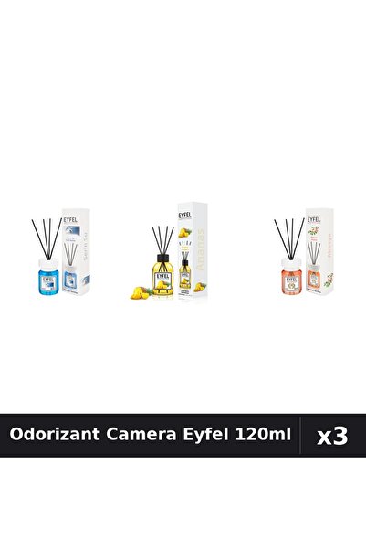 Eyfel Set 3 Odorizante Camera cu Betisoare - Cool Water, Ananas, Acacia 120ml