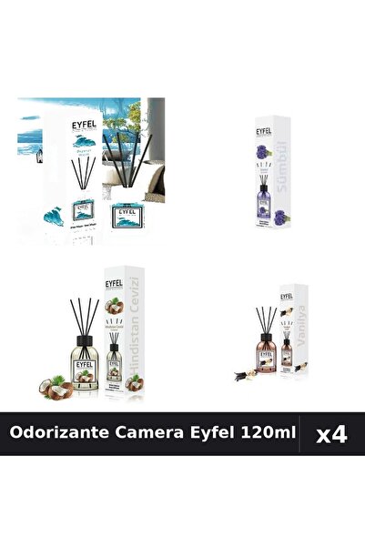 Eyfel Set 4 Odorizante Camera cu Betisoare 120ml - Ocean, Zambile, Nuca Cocos...