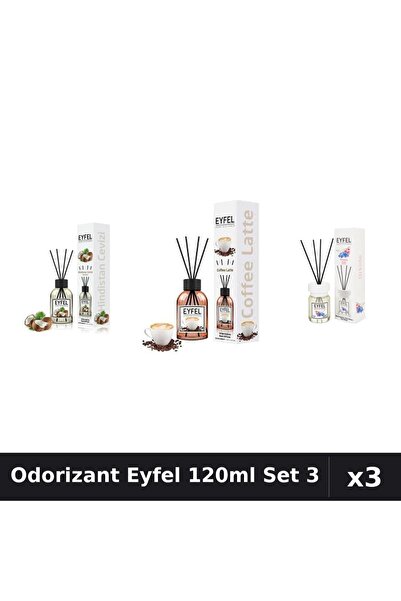 Eyfel Set 3 Odorizant Camera cu Betisoare 120ml - Cafea, Nucă Cocos, Orhidee