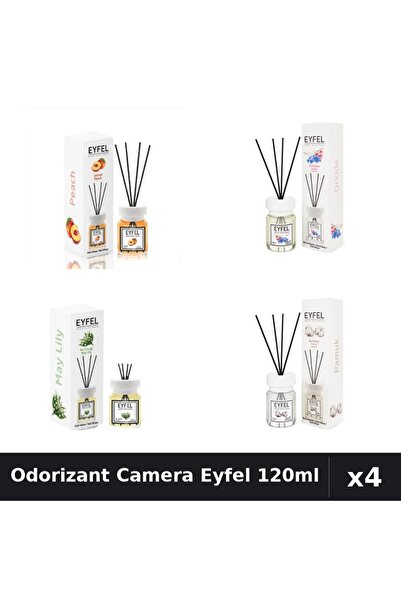 Eyfel Set 4 Odorizant Camera cu Betisoare - Piersica, Orhidee, Lacramioare, B...