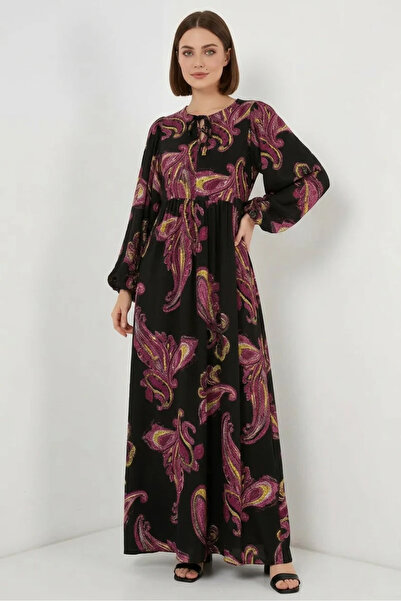 Şeker Portakalım Women's Round Neck Balloon Sleeve Patterned Y.Fuchsia Hijab ...