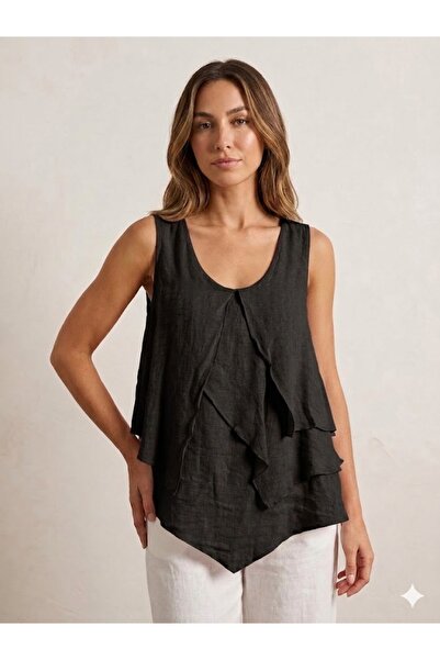 AYASOFYA OTANTIK Women's Italian Layered Sleeveless 100% Linen Blouse