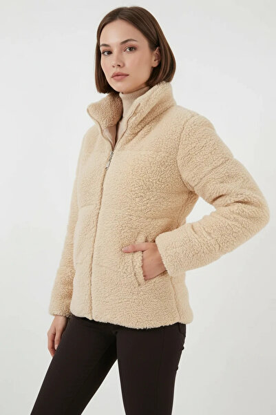 Generic Brand Women's High Collar Plush Cream Coat