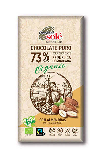 Chocolates Sole Ciocolată neagră organică 73% cacao cu migdale, 150g