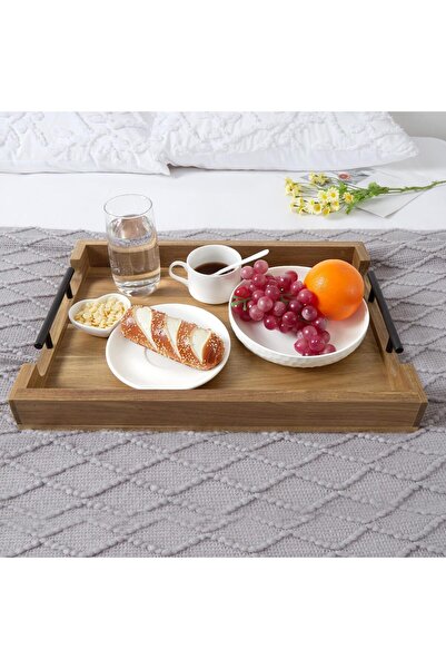 Garvee Wood Serving Tray with Metal Handles, Large Rectangular, Perfect for S...