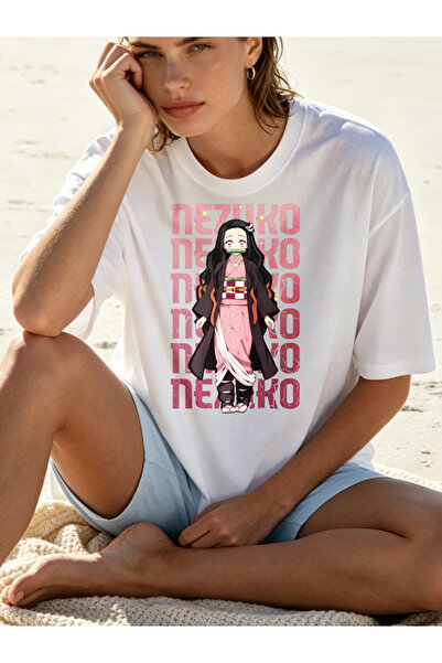 Fleck Womens T Shirts Nezuko Anime Character Print Casual Loose Fit Summer Top