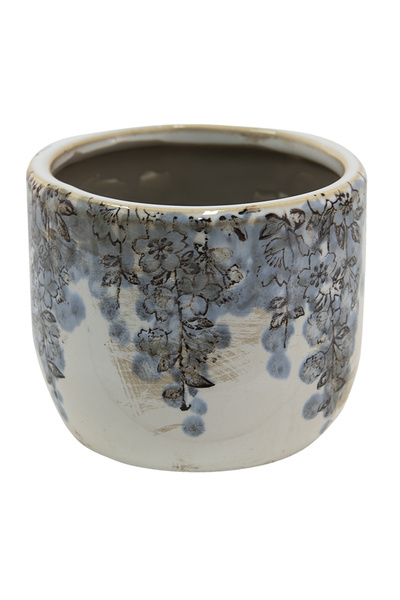 Clayre Decorative ceramic pot 10x8 cm blue floral pattern
