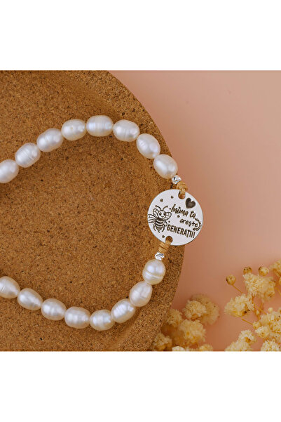 BLACK SWAN Bijoux Bratara din perle naturale si Banut Argint 925 cu Albinuta ...