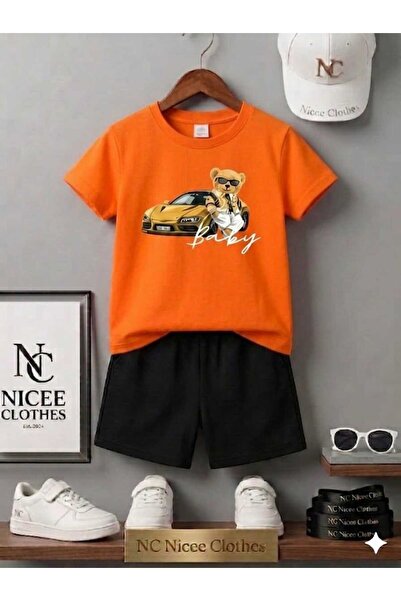 NC Nicee Clothes Summer Children's T-Shirt Shorts Unisex (Yellow Taxi Bear Pr...