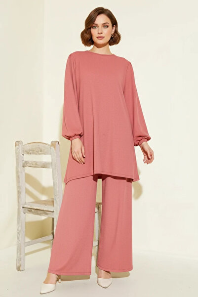 buğrahayalin Women's Balloon Sleeve Dusty Rose Set