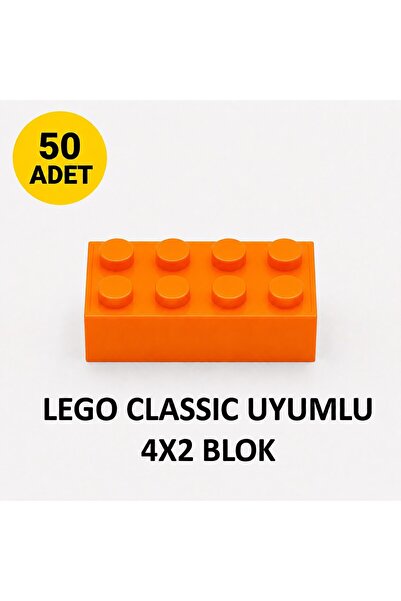 OyuncaklarÜlkesi Lego Uyumlu Classic 50 Adet Turuncu Renk 4X2 Brick Tuğla Blo...