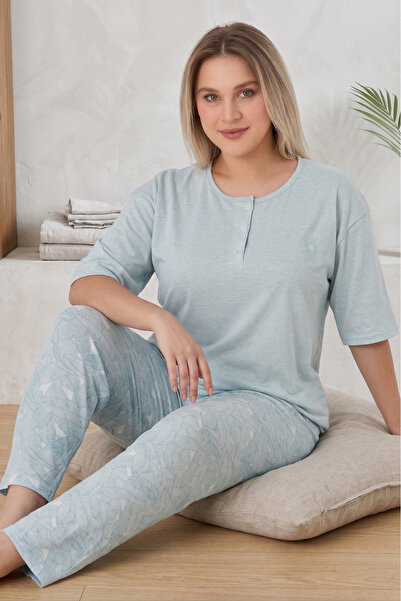 Farya Home Large Size Cotton Buttoned Collar Short Sleeve Combed Cotton Pajam...